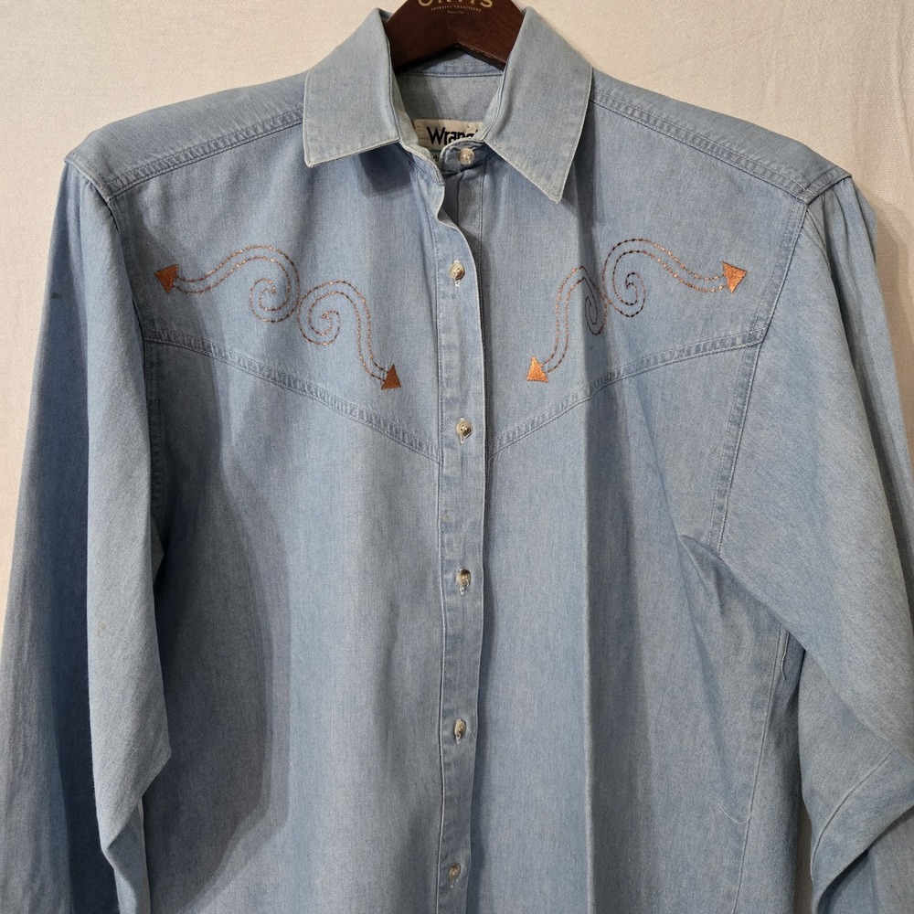 Vrg Wrangler Authentic Western Apparel‎ Denim Button Up Shirt Large Embroidered